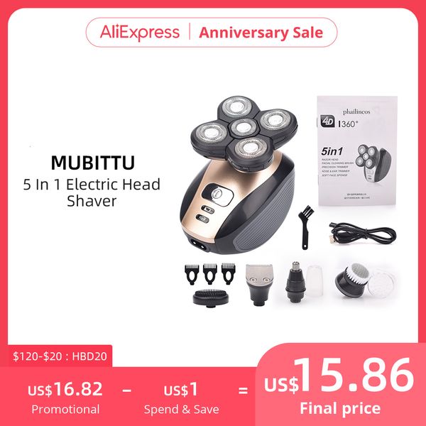 

electric shavers 5 in 1 4d men s rechargeable bald head shaver 5 floating heads beard nose ear hair trimmer razor clipper brush 230317