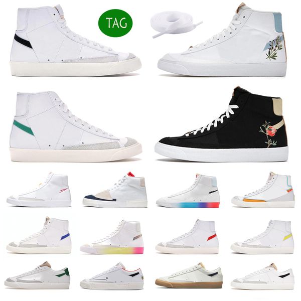 

2023 new blazer mid 77 vintage women running shoes low be true indigo racer blue pine green catechu leather mens trainers sports sneakers, Black