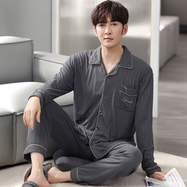 

men's sleepwear spring and autumn men pajamas set modal long sleeve turn-down collar pijama man sleepwear leisure -4xl male nightwear, Black;brown