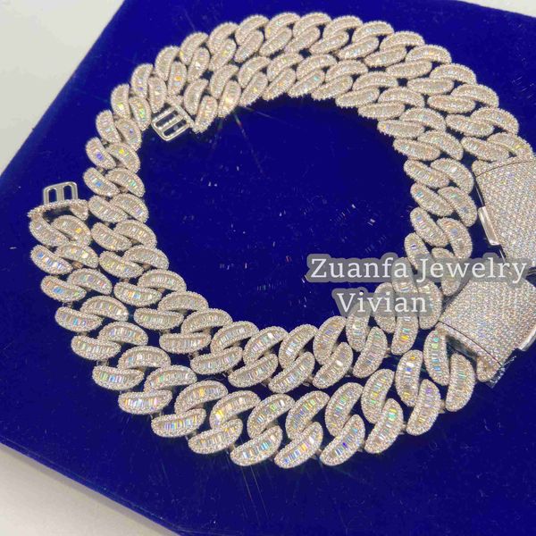 

18mm hip hop jewelry iced out diamond silver 925 vvs baguette moissanite miami cuban link chain men necklaces