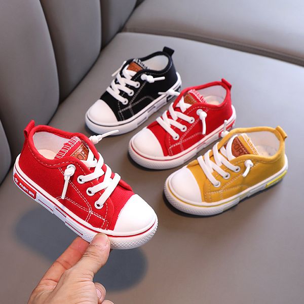 

sneakers spring kids canvas shoes for boys solid red light school casual girls nonslip fashion children 230317, Black;red