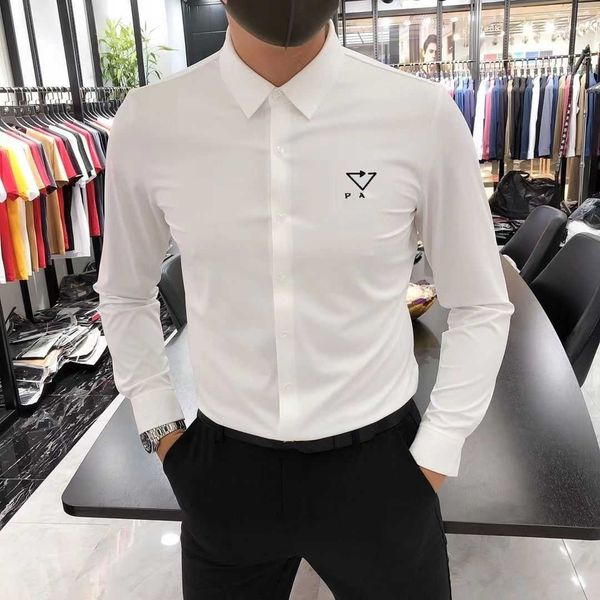 

business casual shirt designer shirts mens spring autumn new long sleeved shirt light luxury simple slim fit shirts, White;black
