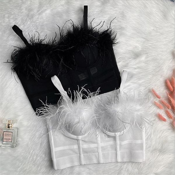 

womens tanks camis women camisole ostrich feather korean fashion crop bustier bra night club party tank 230320, White