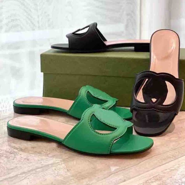 

slipper leather cutout sandal slippers slide women's interlocking cut-out sandals shoes lady flip flops slip on beach slide flat casual, Black