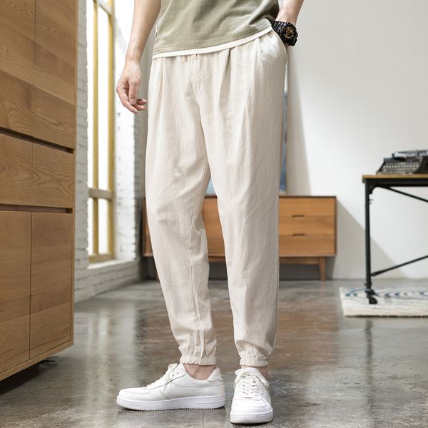 

men's pants casual summer loose korean style ninepoint corset linen harem 230317, Black