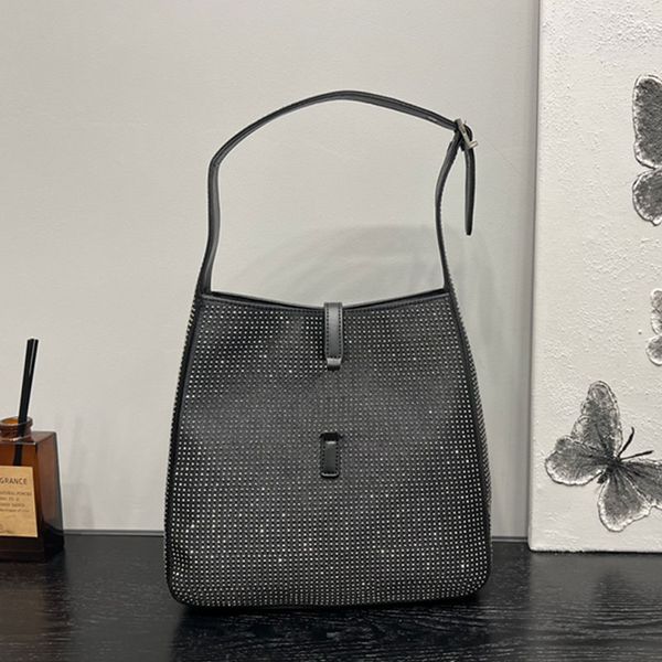 

diamante tote handbag underarm bag shopping bags women handbags genuine leather adjustable shoulder strap fashion letter silver hardware