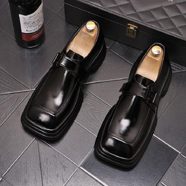

men's thick soled square head casual shoes british style derby shoes men's dress single shoes zapatillas hombre d2a53, Black