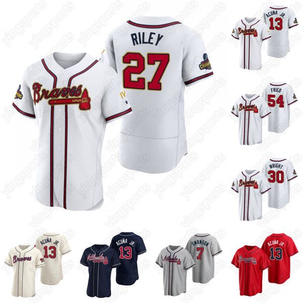 

braves baseball jersey #27 austin riley atlanta ronald acuna jr. matt olson ozzie albies marcell ozuna eli white eddie rosario joe jimenez m