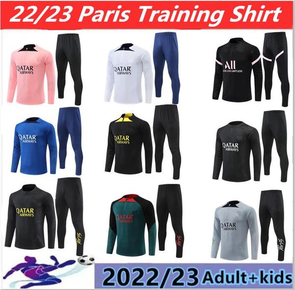 

22 23 psgs mbappe soccer jerseys tracksuit 2022 2023 classic style paris training suit half pull long sleeve sergio ramos verratti icardi ki, Black