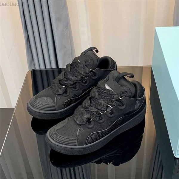 

designer lanvins dress shoes men women fashion pairs lace-up leather curb summer outdoor plate-forme designers sneakers multicolor thick bot, Black