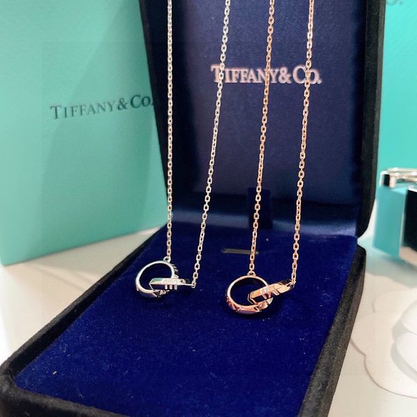 

luxury fashion necklace designer jewelry party sterling silver double rings diamond pendant rose gold necklaces for women fancy dress long c