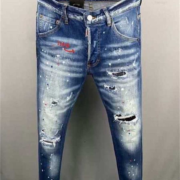 

embroidery fw brand d2 men's jeans dsq2 23ss luxury dsquared2 designer men denim dsquare 2 pants fashion holes trousers mens clothing u, Blue
