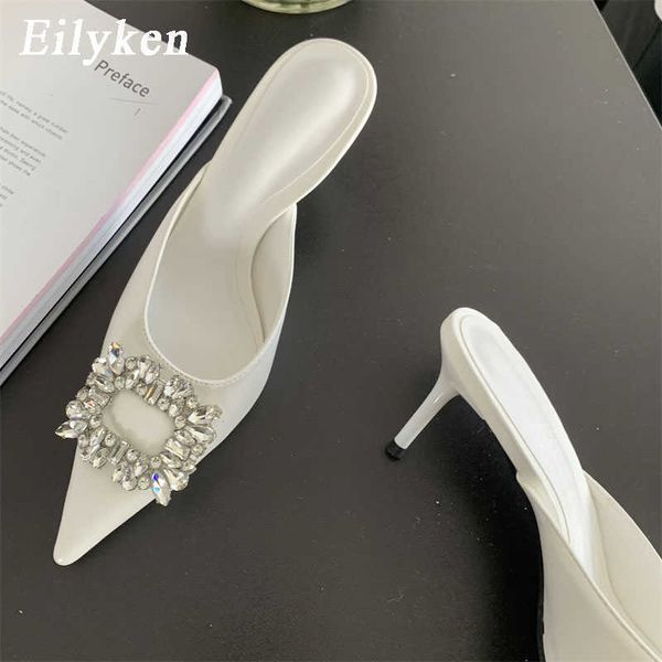 

sandals crystal rhinestone pointed toe women mules slipper summer thin low heels elegant casual dress ladies slide shoes 230320, Black