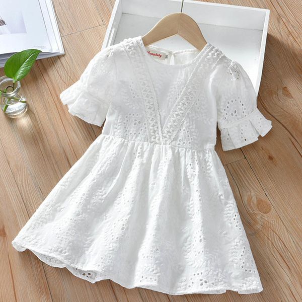 

girl's dresses casual fashion clothes summer baby girls dress short sleeve hollowed out cotton white princess dress kids party dresses, Red;yellow