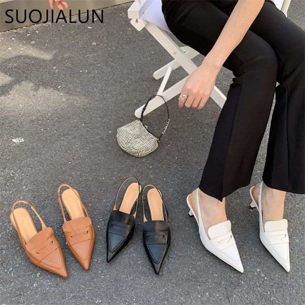 

sandals suojialun spring brand women snadal fashion pointed toe slip on mules shoes thin high heel dress ladies slingback 230320, Black