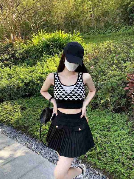 

women's knits & tees designer small fragrance checker tank strap summer versatile contrast checkerboard inner wear design short dxye, White