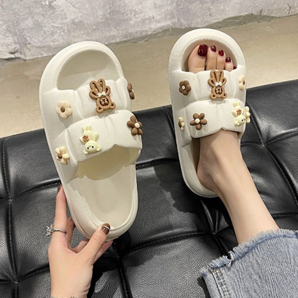 

slippers summer women mens indoor bath thick platform nonslip home shoes cartoon flip flops bear beach sandals ladies slides 230320, Black