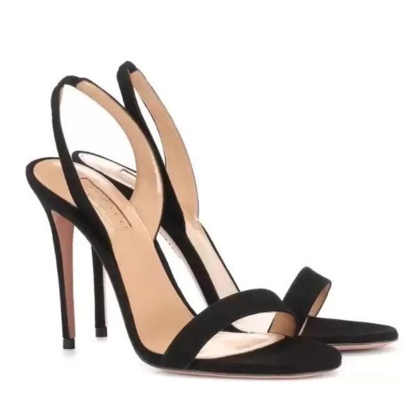 

white sandals high heels sling back lady heel so nude plexi sandal wedding party dress brand shoe box 35-43, Black