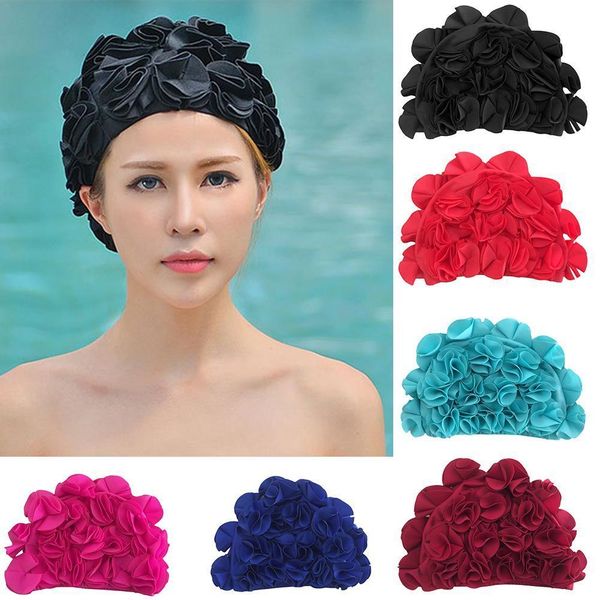 

swimming caps women swimming cap elastic nylon fabric protect ears long hair sports swim pool hat cap for female outdoor sports swim hat 230