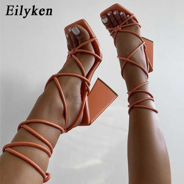 

sandals orange roma gladiator women summer open toe square high heels 11cm fashion ankle cross laceup ladies shoes 230320, Black