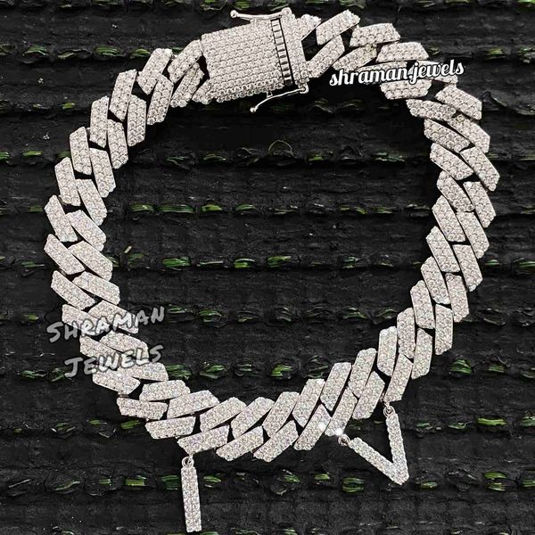 

bust down cuban link diamond bracelet iced out moissanite initial name charm bracelet, Silver