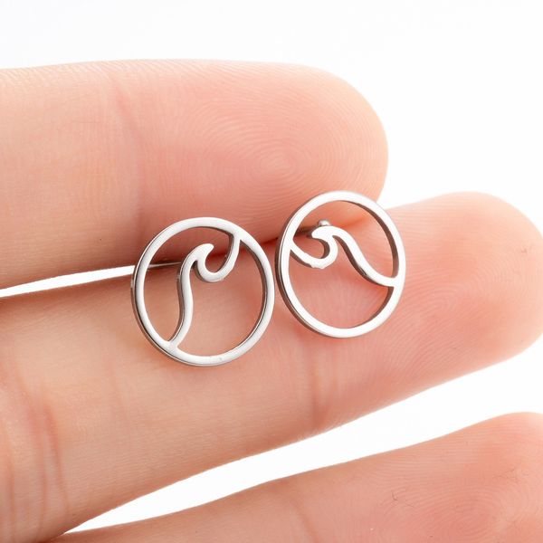 

wholesale stainless steel earring geometry wave circle stud earrings for women mens girls party jewelry gifts rose gold black color studs, Golden;silver