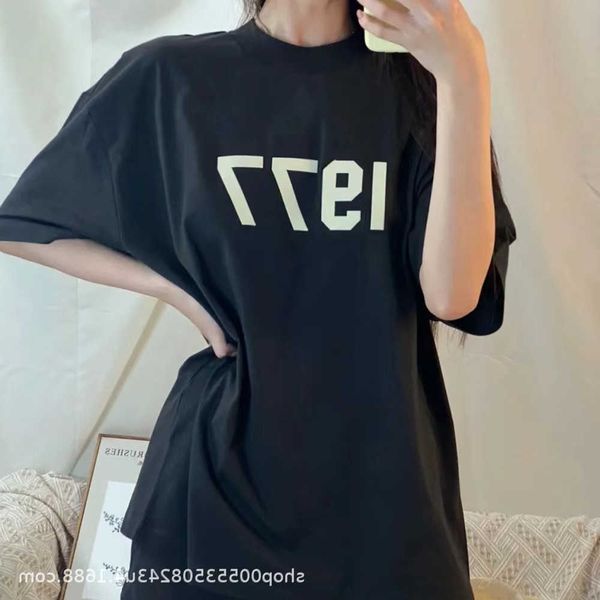 

foggg casual cool shirts the 22nd year new fogg fearogod double-thread essentials1977 three-dimensional flocking short-sleeved round-neck t-, White;black