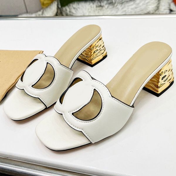 

2023 women interlocking high-quality real leather slippers g cut-out slide sandal calf leather flat ladies fashion cutout wear shoes, Black