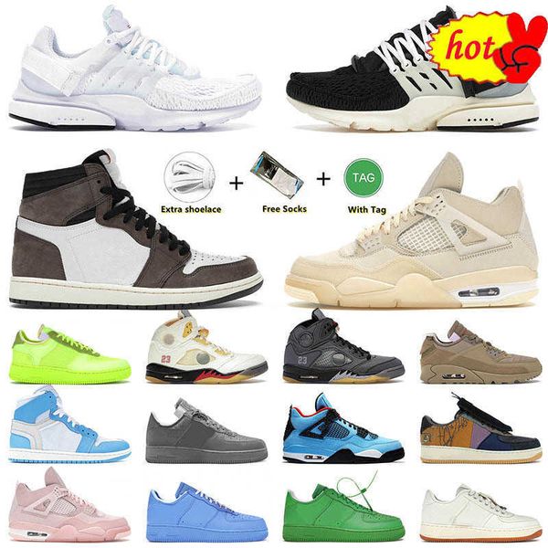 

shoes outdoor designer ts x ow high 1 travis scotts jorden1s offs white sail 4 presto unc brooklyn for men women sneakers big size 13, Black