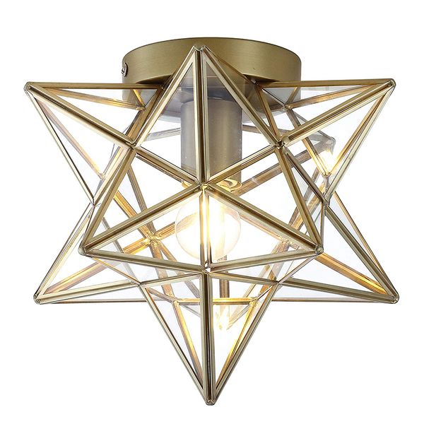 

jonathan y jyl9035b stella 12" moravian star metal clear glass led flush mount, gold clear