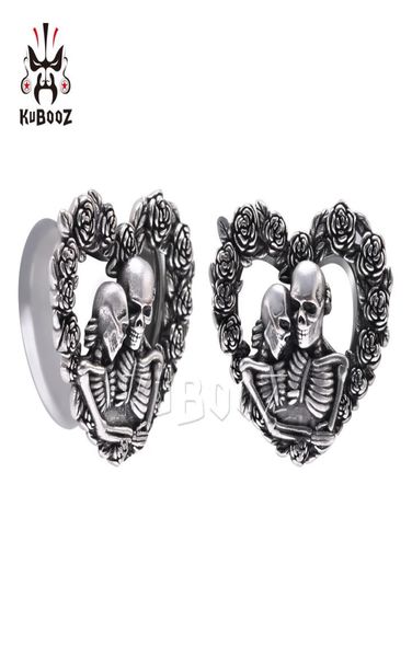 

kubooz stainless steel skull rose heartshaped ear plugs tunnels body jewelry piercing earring gauges stretchers expanders 825mm 8358744, Silver