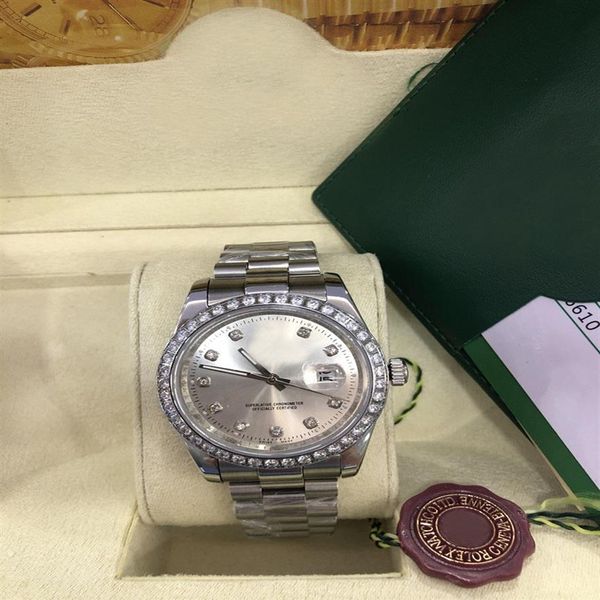 

with original box luxury watches 118346 platinum diamond bezel box & papers automatic fashion brand men's watch w281i, Slivery;brown