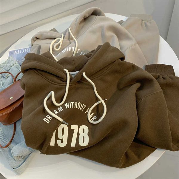 

men's hoodies lamb plush thickened letter print hooded sweater women's milk tea loose lazy wind warm coat, Black