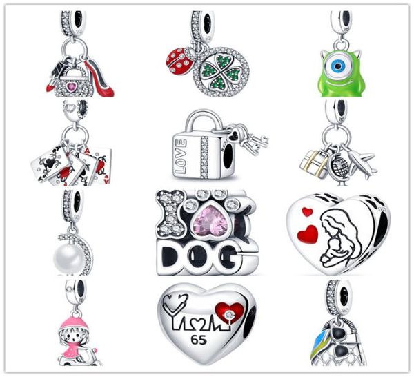 

925 sterling silver loose beads family series love heart charm pendant diy original suitable for pandora charms boys girls classic4574242, Black