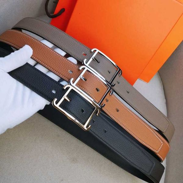 

men's and women's h belt double sided cowhide simple versatile leather fashion couple new mesh red pin buckle, Silver