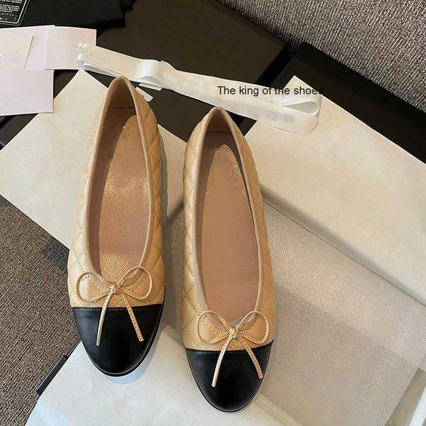 

casual shoes small fragrant bow flat sole single shoes for women 2022 new style leather shallow mouth round head flat heel color contrast, Black
