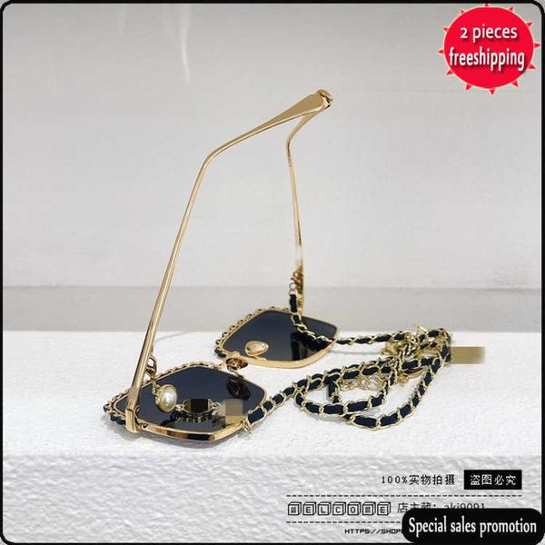 

brand design sunglasses xiaoxiangjia's personalized woven leather box eye for women's net red the same type of chain ch2306, White;black