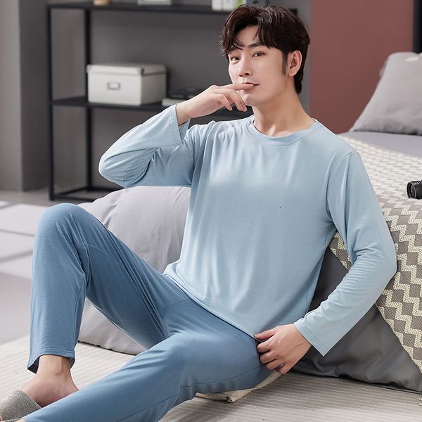 

men's sleepwear soft modal long sleeve o-neck pajama for men spring autumn pajamas set males sleepshirts long pants sleepwear homewear, Black;brown