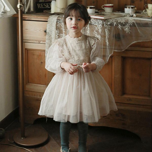 

girl's dresses children clothes spring autumn korean girls dress french lantern sleeve dress for children princess lace sweet girls dre, Red;yellow