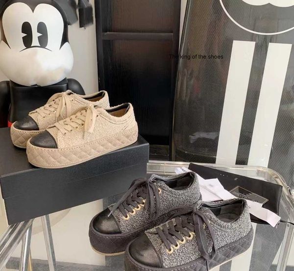 

casual brand shoes 2022c new round head thick small fragrant biscuit sole high leather casual lace up board shoes, Black