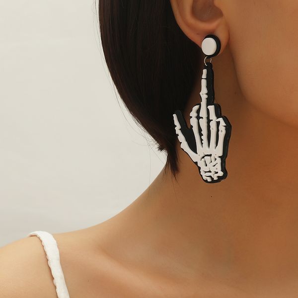 

halloween punk stud middle finger dangle earrings acrylic ouija hand skull lover for women birthday gift, Golden;silver
