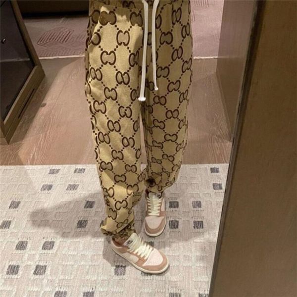 

autumn men women pants designer luxury khaki green sweatpants joggers jacquard wide leg pant double letter casual letters trousers casual tr, Black