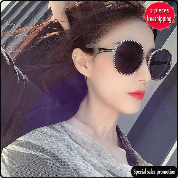 

brand design sunglasses 2023 new small fragrance round frame net red ins same fashion ch9552 uv400 high quality, White;black