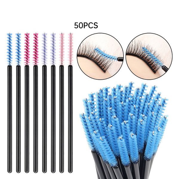 

50pcs disposable applicators spiral black crystal rod straight head eyebrow comb eyelash brushes eyelashes extension tools mascara wands app