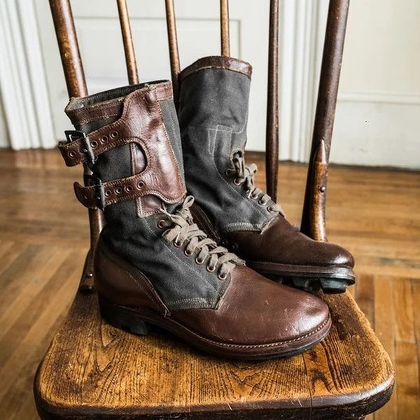 

boots men's motorcycle medieval steampunk cosplay midcalf male pirate leather shoes carnival party knight canvas 230320, Black