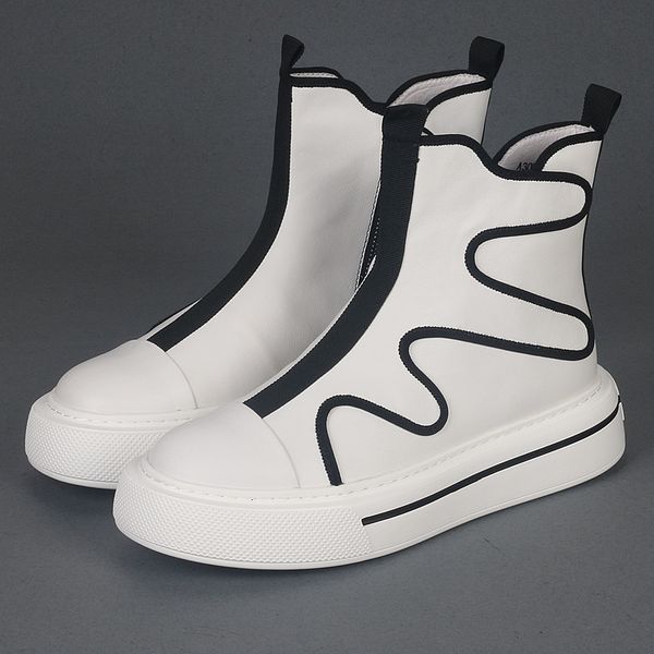 

boots men's shoes autumn men's leather trend fashion casual high everything simple breathable board 230320, Black