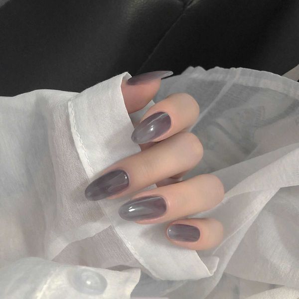 

false nails dark jelly transparent nail patch enhancement removal wearable medium long round head net red same type false 230320, Red;gold