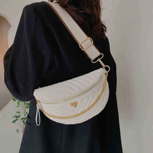 

waist bags new style small fragrance embroidered line ling lattice waist bag fashionable simple wide shoulder belt large capacity messenger