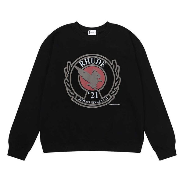 

men's hoodies casual loose hoodie style trend fashion main street eagle badge print cotton with cut-out under neck sweater men and wome, Black