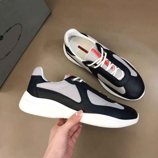 

shoesbox eu38-46 profession america cup sneakers shoes men patent leather & mesh flexible trainers rubber sole fabric sports lace-up nylon c, Black